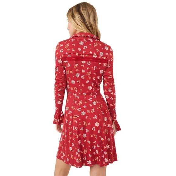 Free People GOOD DAYS Floral Long Sleeve Mini Dress in Red Pop Combo XS NWT $128 - Picture 2 of 9
